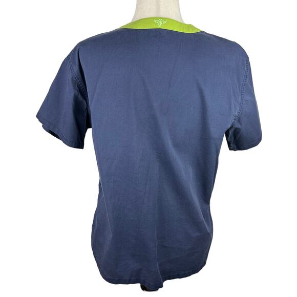 E Z Flex Dark Blue with Lime Green Accents Scrub Top Size M - Picture 4 of 4